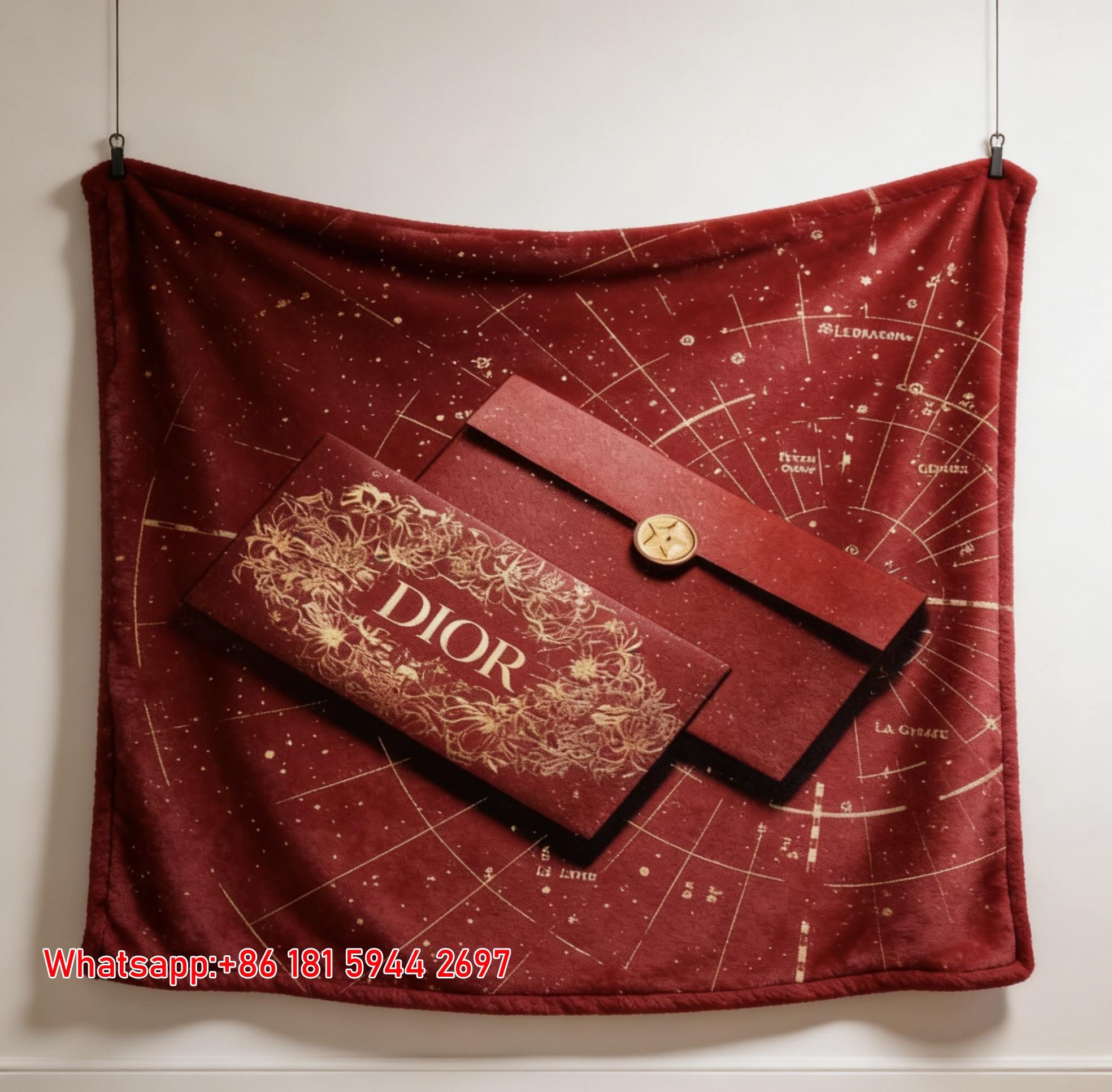 Dior Red Starry Constellation Flannel Sofa Throw Blanket D219